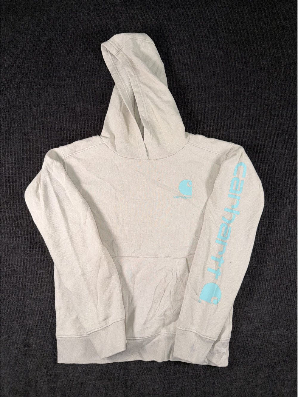 Carhartt TS7057-G Hoodie Pullover Sweatshirt in Cream with Blue Logo